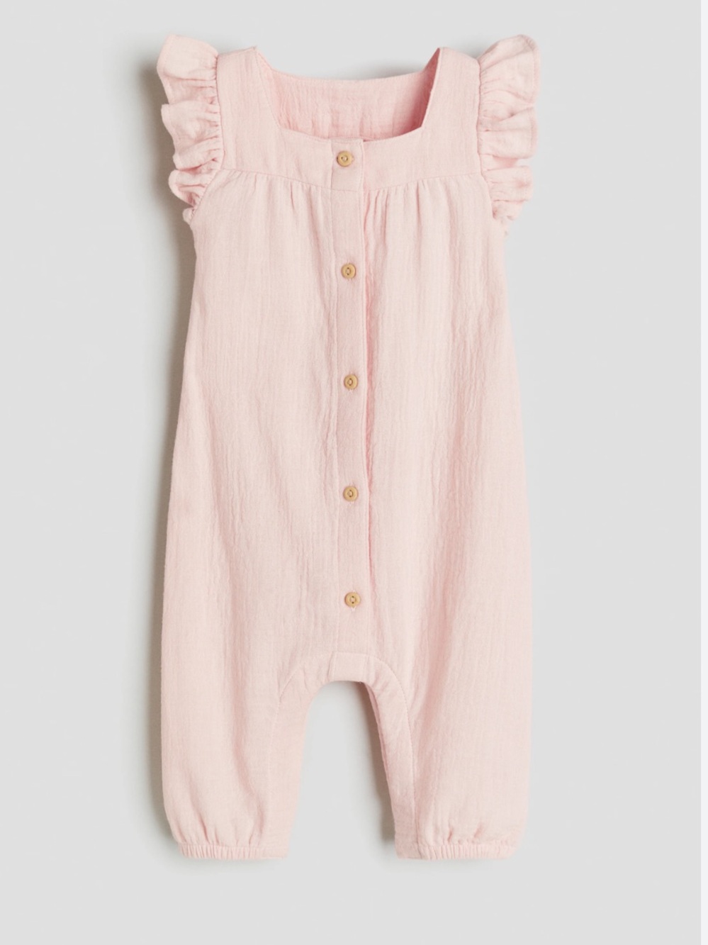 H&M RUFFLE-TRIMMED MUSLIN ROMPER SUIT Pink